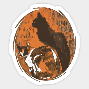 Calico Cat And Black Cat Grungy Art Sticker